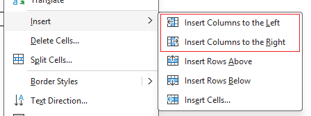 Add new table column from right click menu in Word